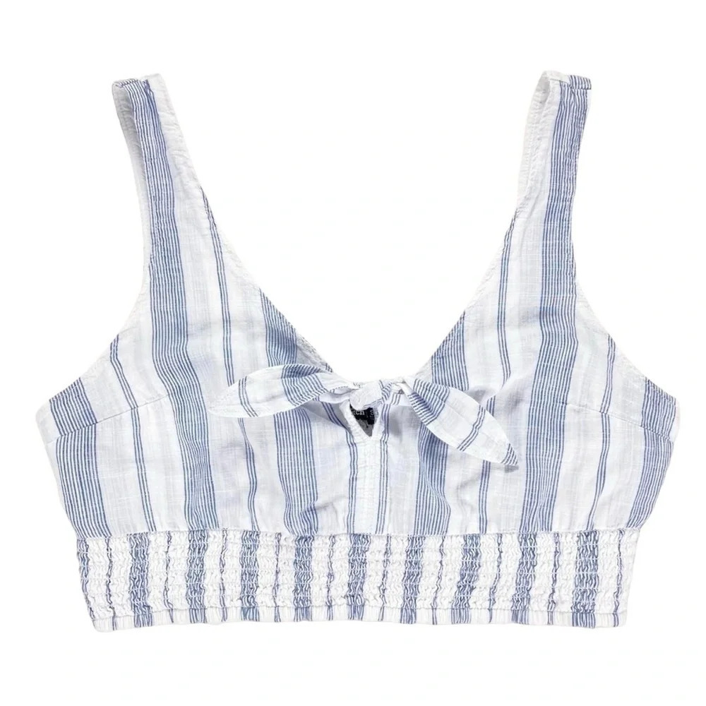 NWT Abercrombie Womens Blue White Striped Bow Tie Crop Top Coastal XS